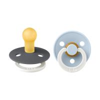 BiBs Glow In The Dark Retro Fopspeen - Rond - 2 Stuks - 0-6 Mnd - Baby Blue/Iron