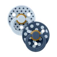 BiBs Studio Polka Fopspeen - Rond - 2 Stuks - 0-6 Mnd - Baby Blue / Steel Blue