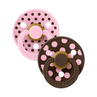 BiBs Studio Polka Fopspeen - Rond - 2 Stuks - 6-18 Mnd - Baby Pink / Mocha