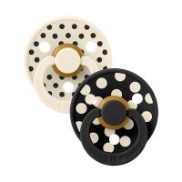 BiBs Studio Polka Fopspeen - Rond - 2 Stuks - 6-18 Mnd - Ivory / Black