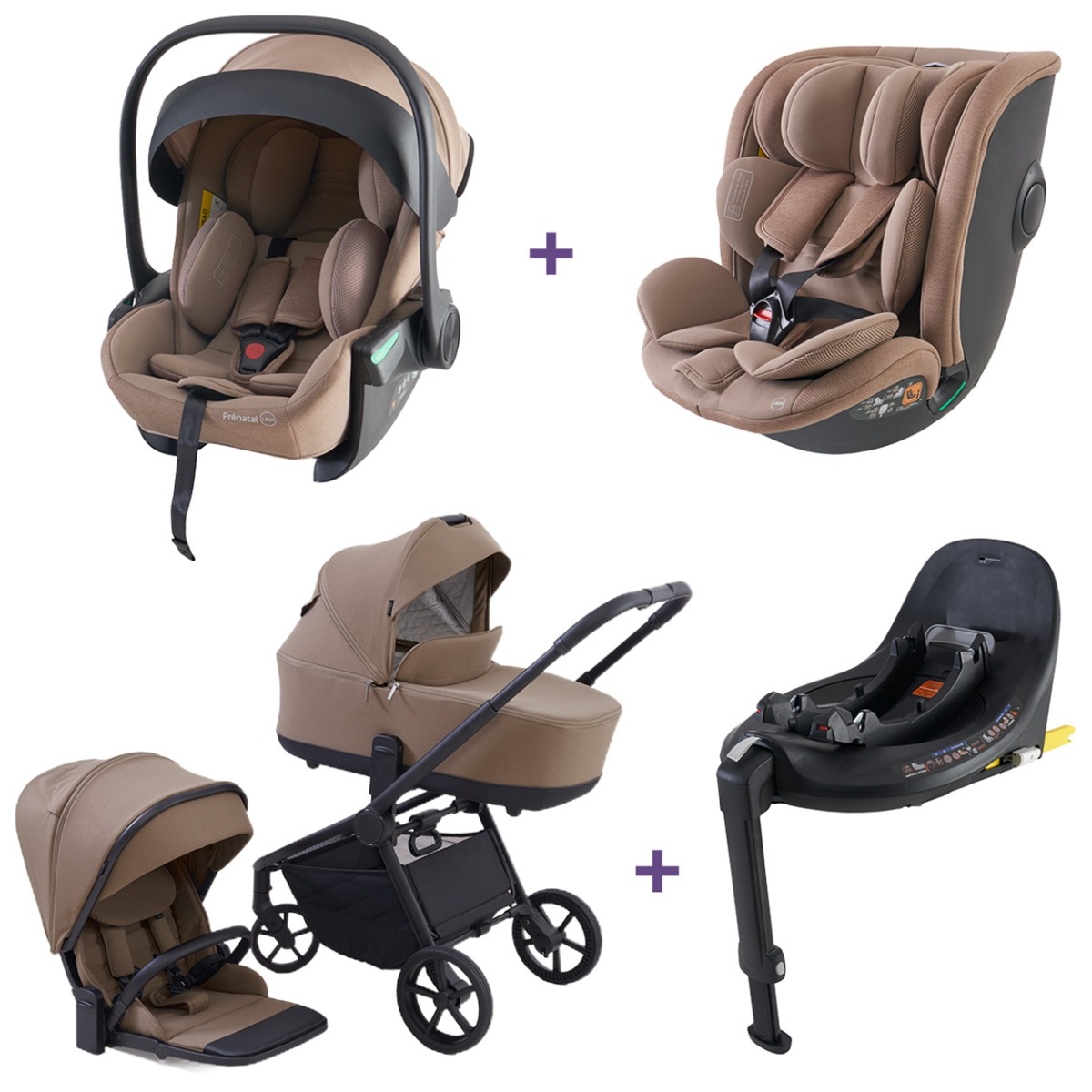 Bundel Prénatal kinderwagen Sammy, autostoel Sunny, Sasha & base taupe