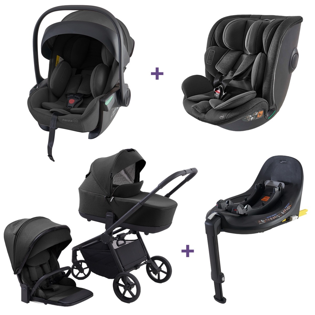 Bundel Prénatal kinderwagen Sammy, autostoel Sunny, Sasha & base zwart