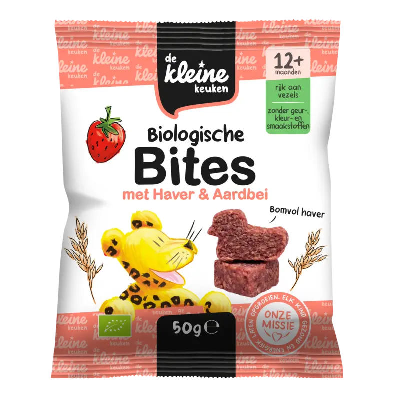 De Kleine Keuken Biologische bites haver & aardbei 12m+