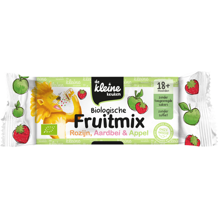 De Kleine Keuken Biologische Fruitmix Rozijn, Aardbei & Appel 18+ Maanden 6 Stuks 84 g