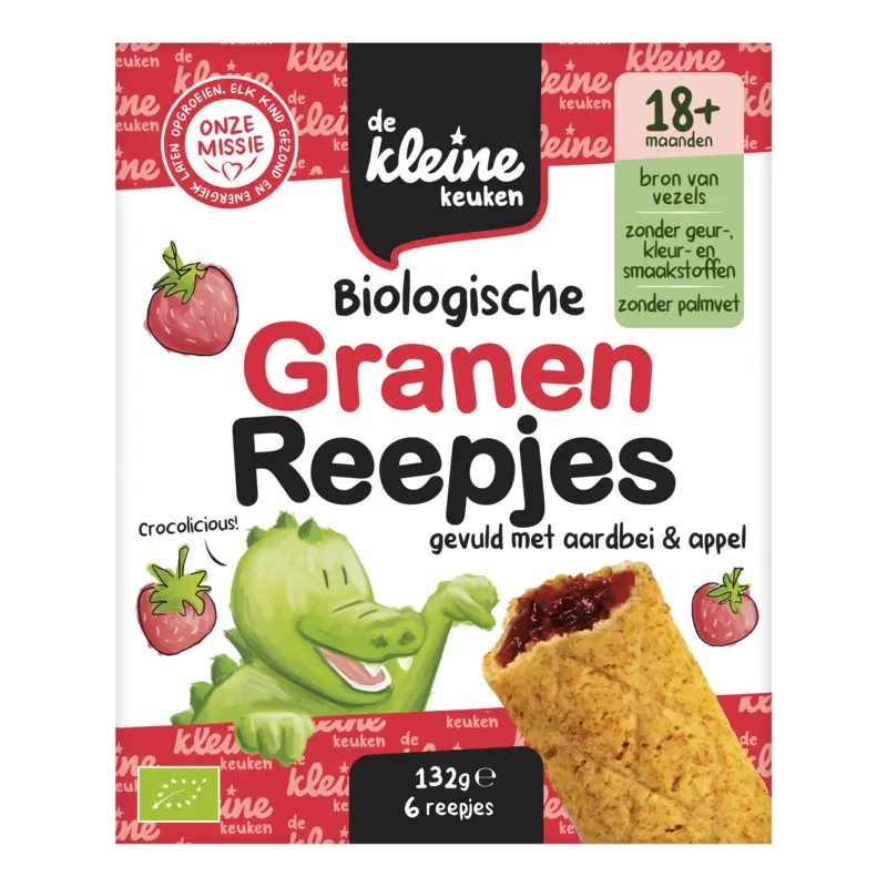 De Kleine Keuken Biologische granenreepjes aardbei 18m+