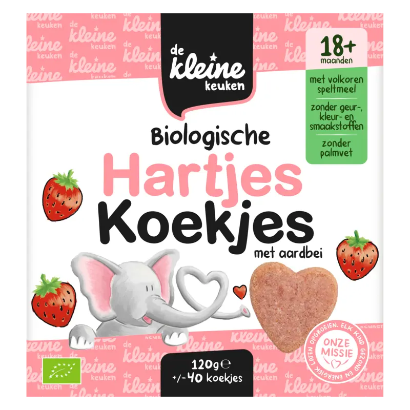 De Kleine Keuken Biologische hartjes koekjes aardbei 18m+