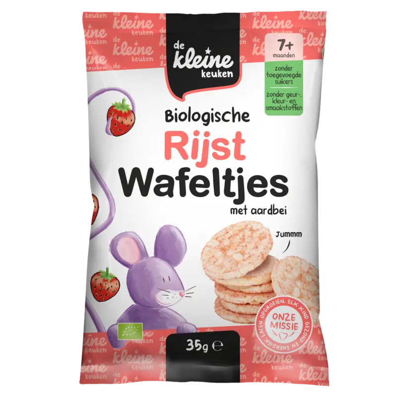 De Kleine Keuken Biologische rijstwafeltjes aardbei 7m+