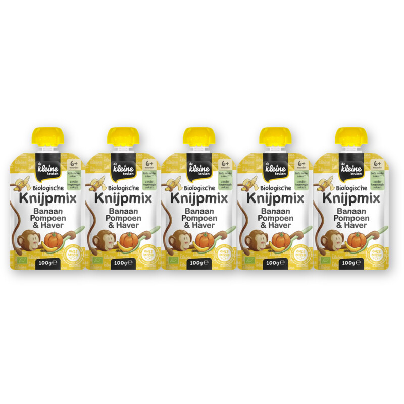De Kleine Keuken Knijpmix Banaan & pompoen 6m+ 5-pack