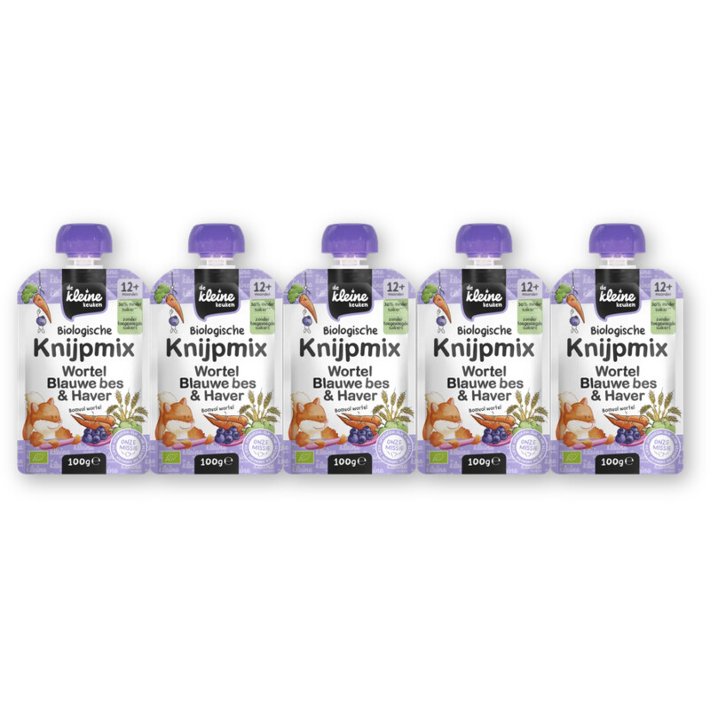 De Kleine Keuken Knijpmix Wortel & blauwe bes12m+ 5-pack