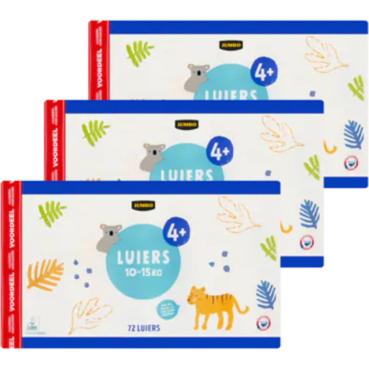 Jumbo Luiers 4+ 10-15 kg 3 x 72 Stuks - Voordeelverpakking