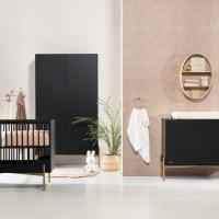 Kidsmill Boutique Babykamer Zwart / Brass | Bed 60 x 120 cm + Commode + Kast 2-Deurs
