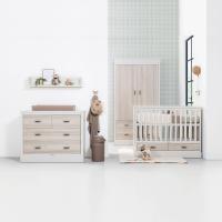Kidsmill Newport Babykamer Incl. RVS Grepen - Oatmeal / Eiken | Ledikant 60 x 120 cm + Commode + Kast