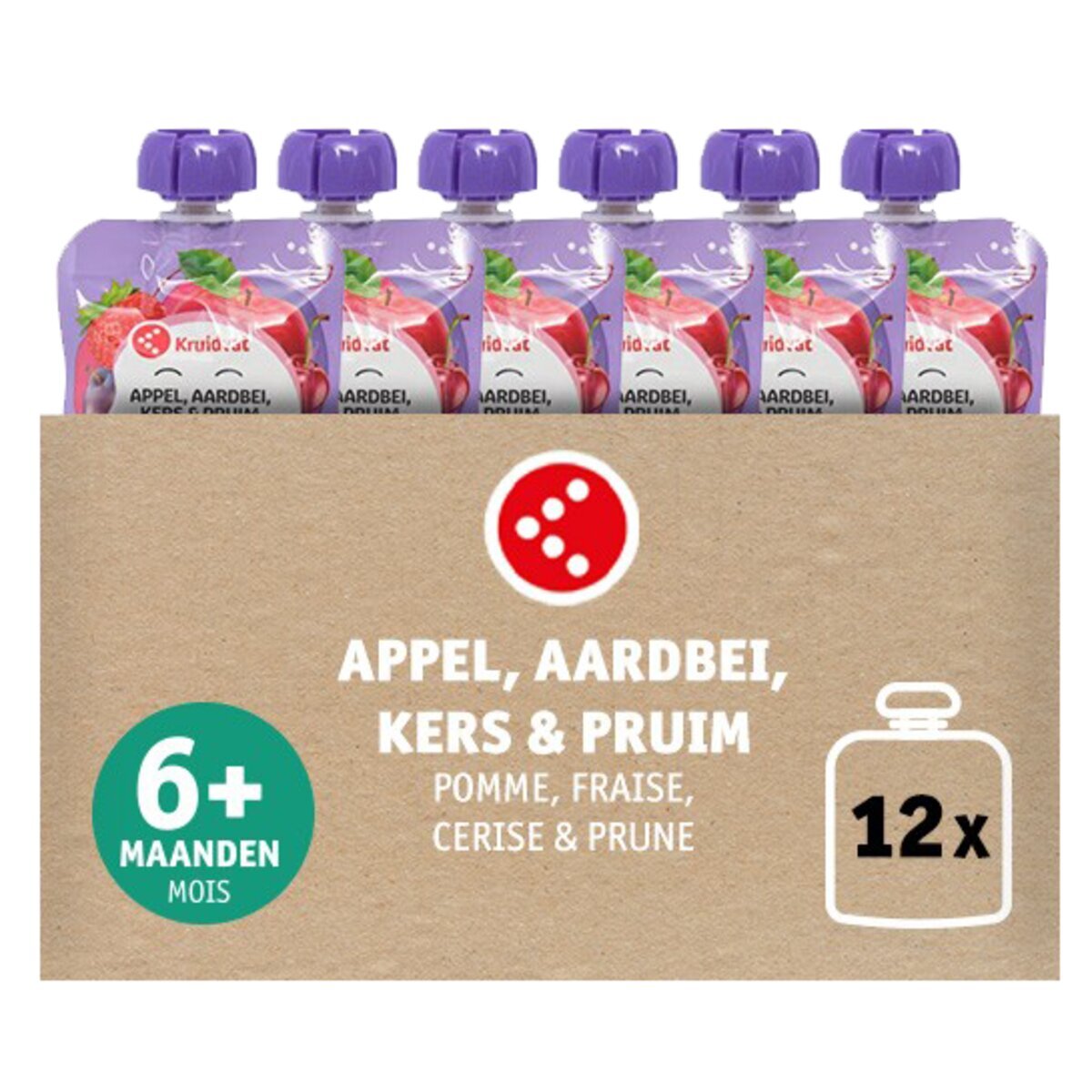 Kruidvat 6+M Bio Appel, Aardbei, Kers en Pruim Knijpzakje