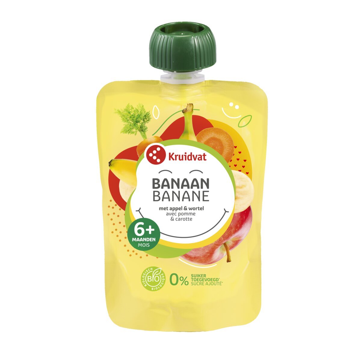 Kruidvat 6+M Bio Banaan met Appel en Wortel Knijpzakje