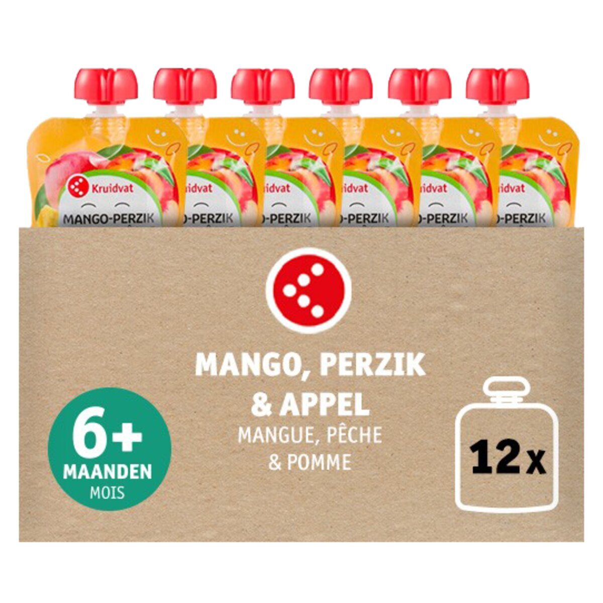 Kruidvat 6+M Bio Mango-Perzik met Appel Knijpzakje