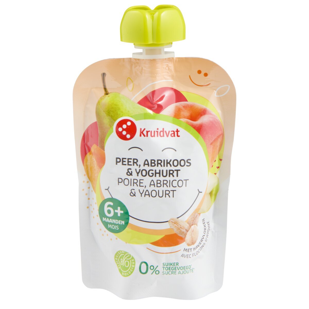 Kruidvat 6+M Bio Yoghurt Abrikoos Peer Haver Knijpfruit