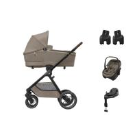 Maxi-Cosi Oxford+ Kinderwagen - Twillic Truffle Bundel | Maxi-Cosi Coral Slide Pro Autostoel | FamilyFix Slide Pro | Adapters