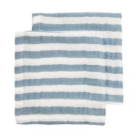 Meyco Baby Fat Stripe Monddoekjes - 2 Stuks - 30x30 cm - Pre-Washed Hydrofiel - Jeans Blue