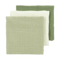 Meyco Baby Uni Hydrofiele Doeken - 3 Stuks - Pre-Washed Hydrofiel - 70 x 70 cm - Naturel/Soft Olive/Olive Green