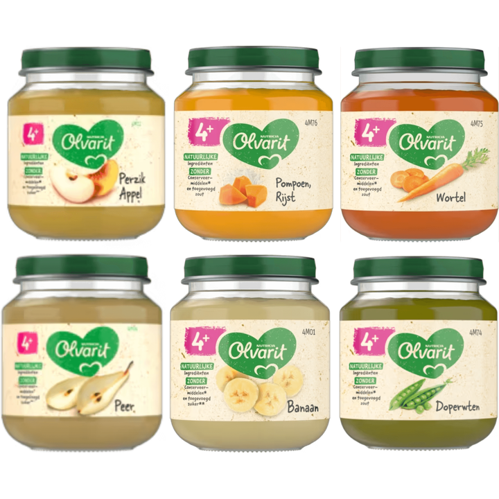Olvarit 4+ Maanden Maaltijdpotjes en Fruitpotjes 6 x 125g