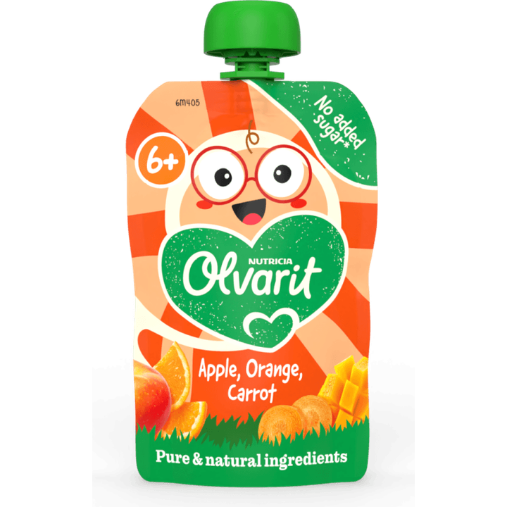 Olvarit 6+ Maanden Knijpfruit Appel Sinaasappel Wortel 100g