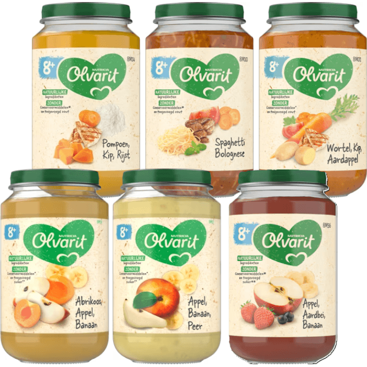 Olvarit 8+ Maanden Maaltijdpotjes en Fruitpotjes 6 x 200g