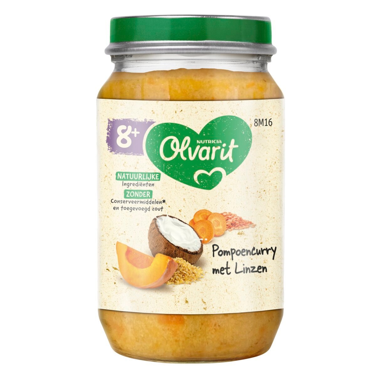 Olvarit 8M+ Pompoencurry met Linzen