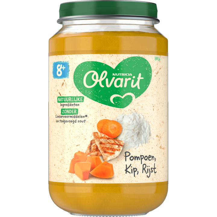Olvarit Pompoen Kip Rijst 8+ Maanden 200 g
