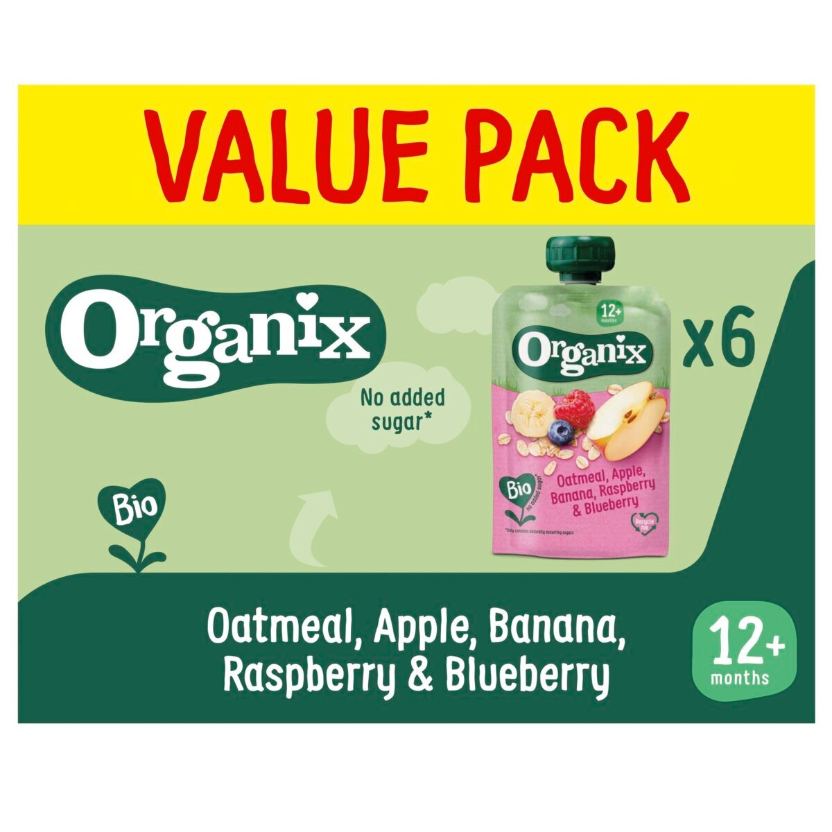 Organix 12+M Havermout, Appel, Banaan, Framboos & Bosbes Knijpzakjes
