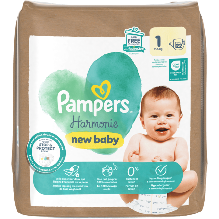Pampers Harmonie Luiers Maat 1, 22 Luiers