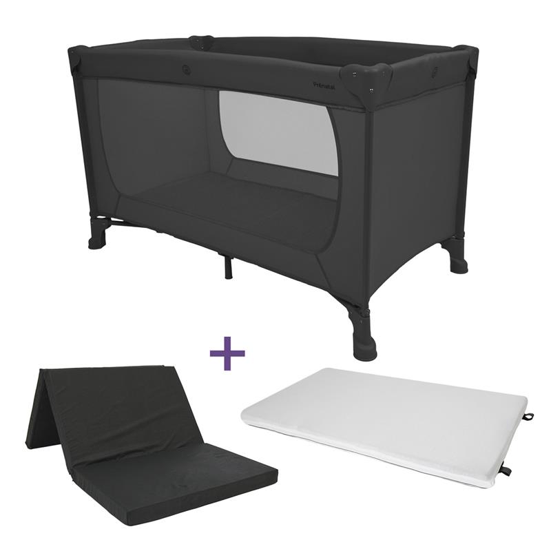 Prénatal campingbed Evi zwart met matras & matrashoes