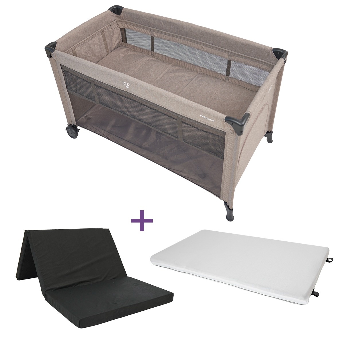 Prenatal campingbed Sinne taupe met matras & matrashoes