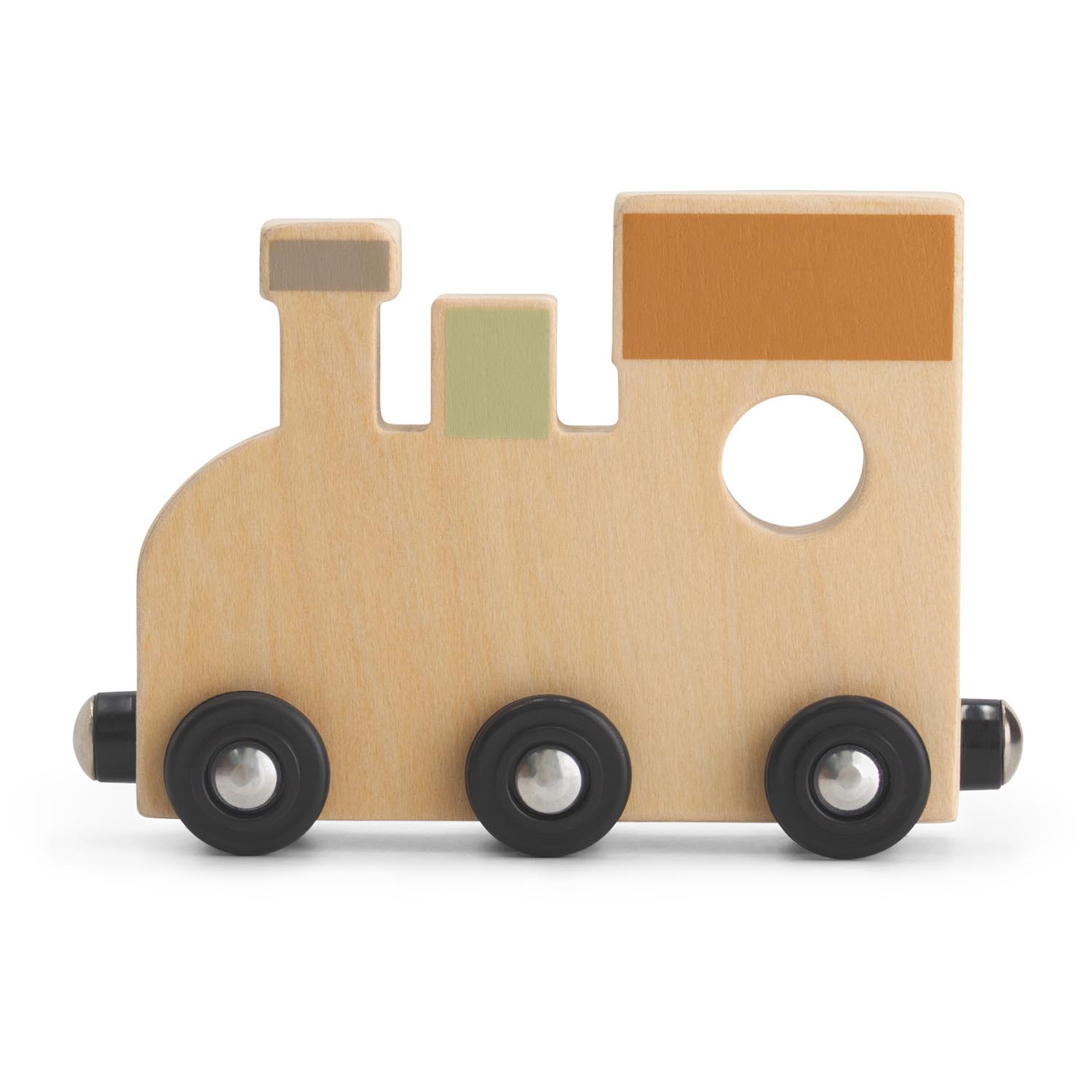 Prénatal houten namentrein locomotief
