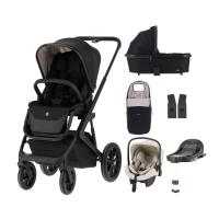 Qute Q-Rider Plus Kinderwagen - Midnight Black | Kidsriver Curve Autostoel - Clay | Kidsriver Isofix Base