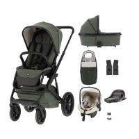 Qute Q-Rider Plus Kinderwagen - Thyme Green | Kidsriver Curve Autostoel - Clay | Kidsriver Isofix Base