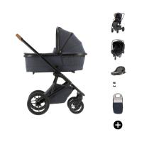 Qute Q‑Rider Plus Kinderwagen 4-in-1 ‑ Denim Blue | Kidsriver Curve Autostoel ‑ Black | Kidsriver Isofix Base