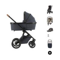 Qute Q‑Rider Plus Kinderwagen 4-in-1 ‑ Denim Blue | Kidsriver Curve Autostoel ‑ Clay | Kidsriver Isofix Base