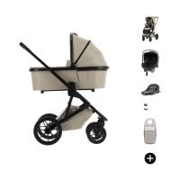 Qute Q‑Rider Plus Kinderwagen 4-in-1 ‑ Mineral Clay | Kidsriver Curve Autostoel ‑ Black | Kidsriver Isofix Base