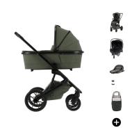 Qute Q‑Rider Plus Kinderwagen 4-in-1 ‑ Thyme Green | Kidsriver Curve Autostoel ‑ Black | Kidsriver Isofix Base