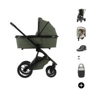 Qute Q‑Rider Plus Kinderwagen 4-in-1 ‑ Thyme Green | Kidsriver Curve Autostoel ‑ Clay | Kidsriver Isofix Base