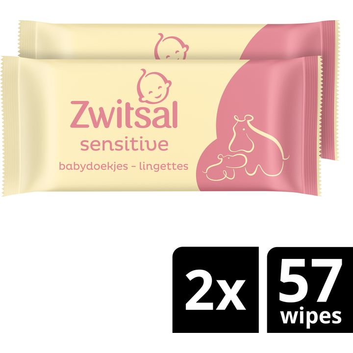 Zwitsal Billendoekjes Voordeelverpakking Sensitive 2 x 57 = 114 stuks