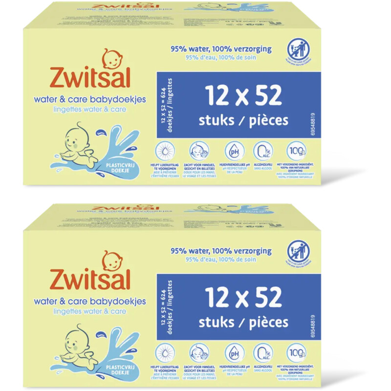 Zwitsal Water&care babydoekjes geur 2-pack